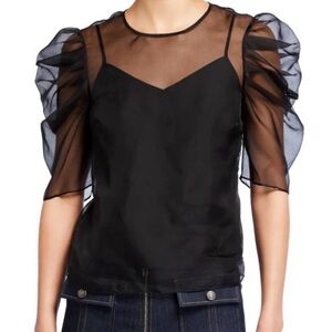 Cinq a Sept Erin Organza Ruched-Sleeve Top